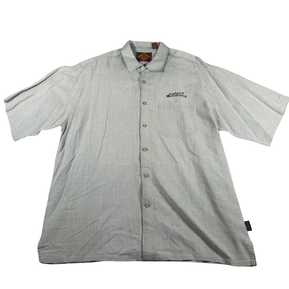Dr. Lucky's Margaritaville Shirt Mens XL Green Gingham Cotton Short Sleeve Logo